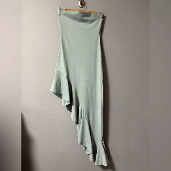 NWT Susana Monaco Asymmetric Ruffle Hem Strapless Dress in Celadon. Size X-Small - Picture 3 of 9